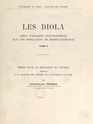 cover image of Les Diola, essai d'analyse fonctionnelle sur une population de Basse-Casamance (2)